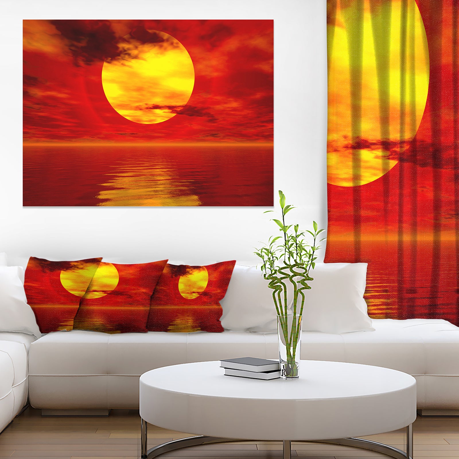 Golden Sun Sinking in Red Waters - Large Seashore Canvas Print