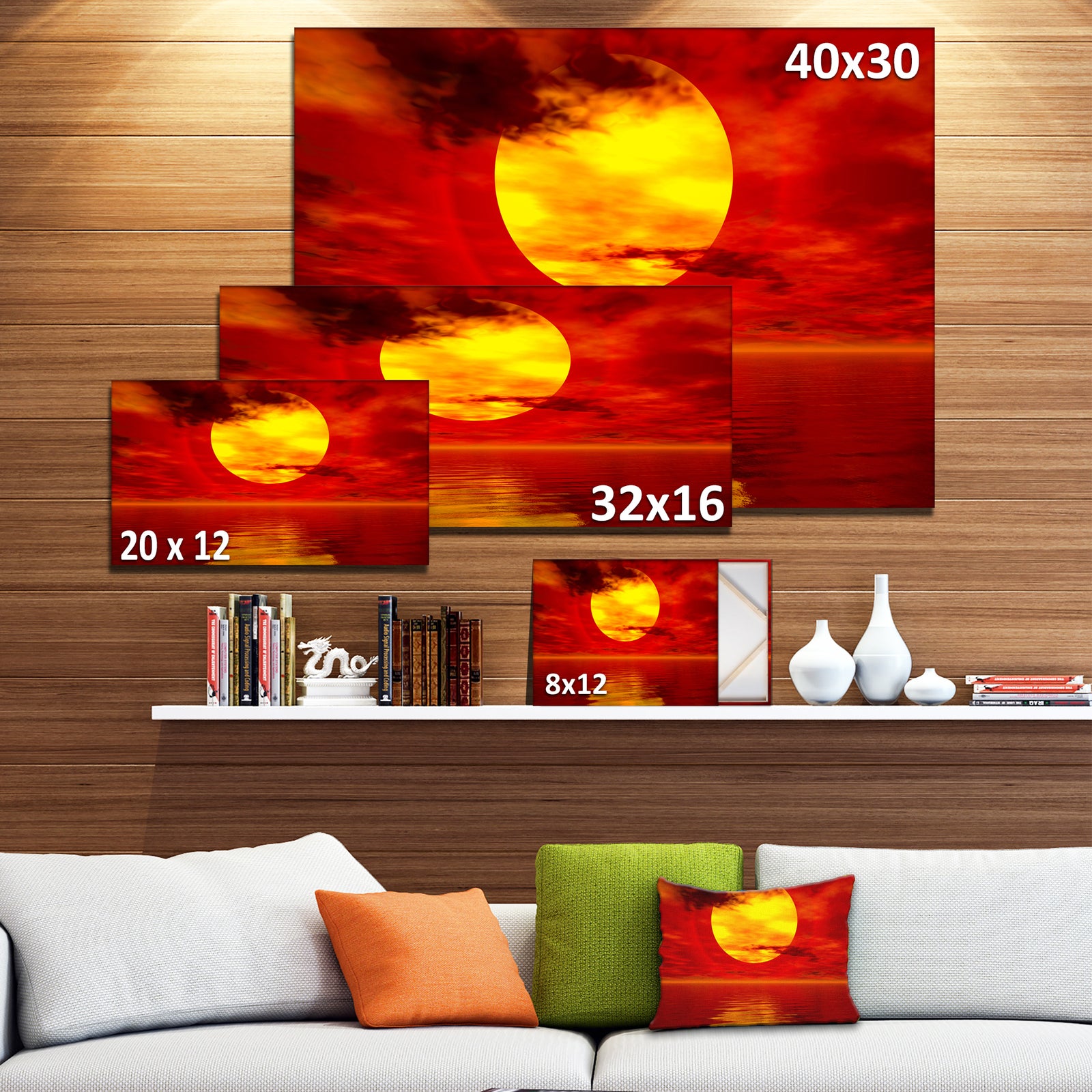 Golden Sun Sinking in Red Waters - Large Seashore Canvas Print