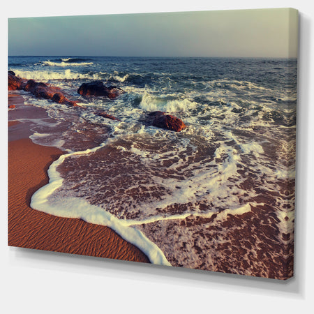 Foaming Waves Kissing Wide Beach - Large Seashore Canvas Print