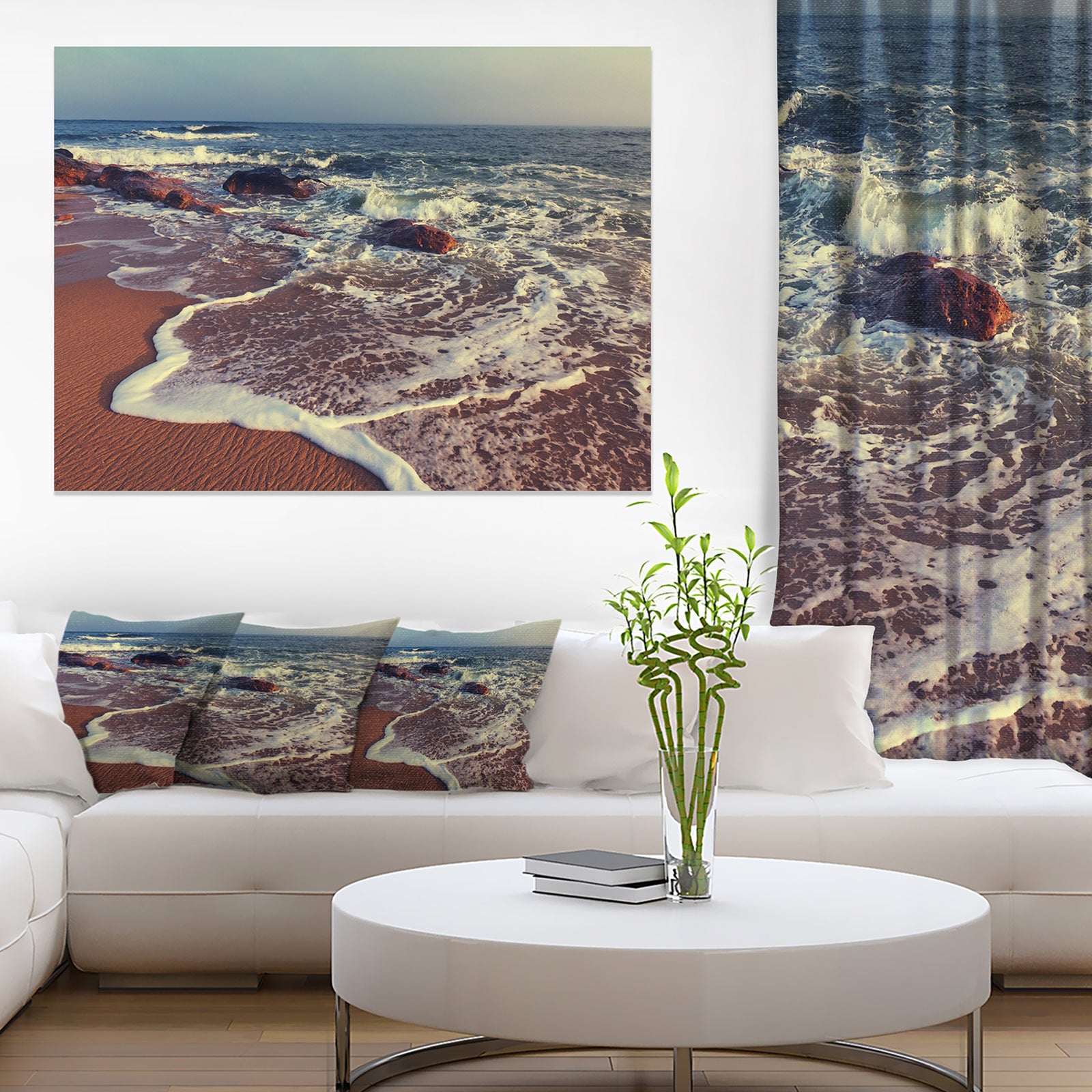 Foaming Waves Kissing Wide Beach - Large Seashore Canvas Print