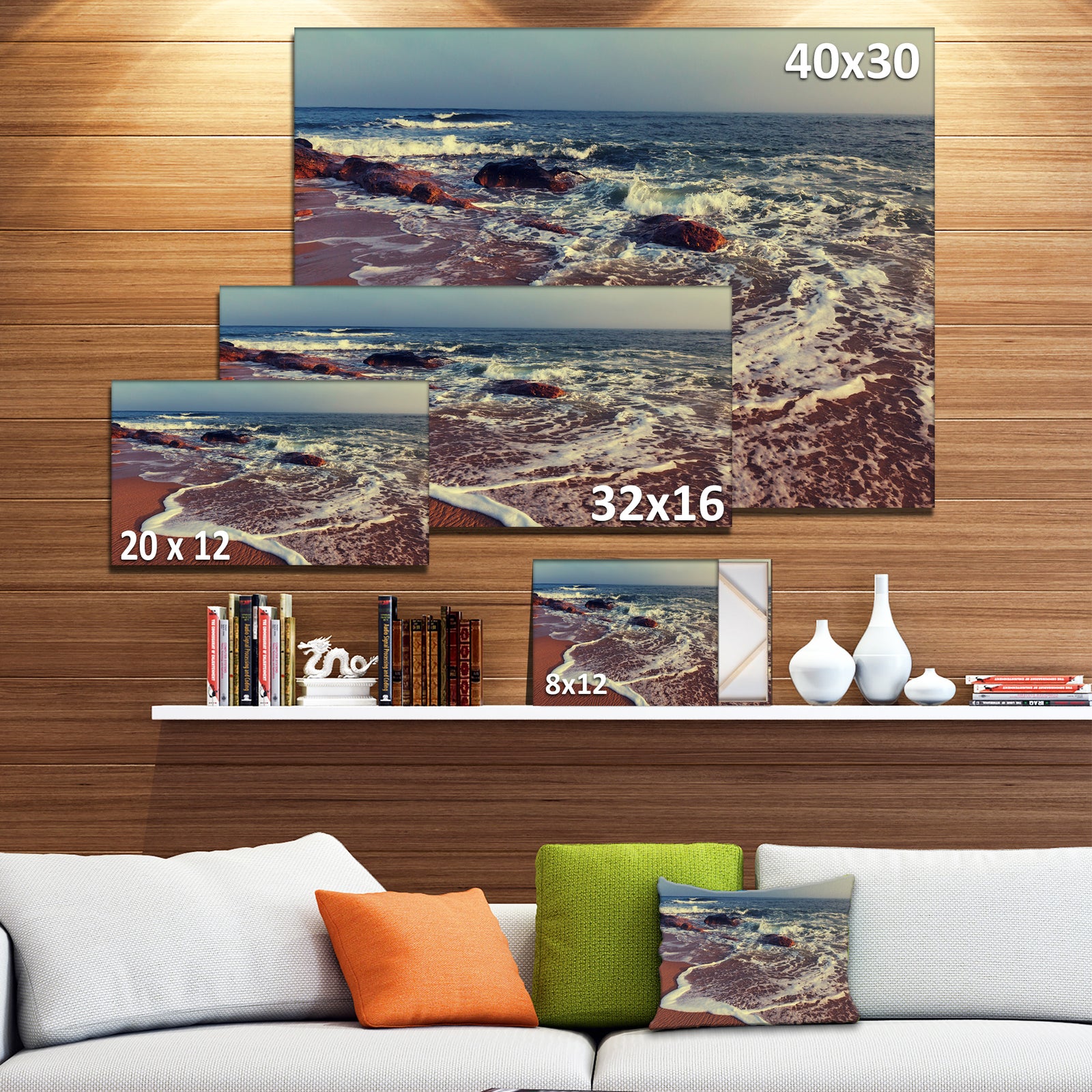 Foaming Waves Kissing Wide Beach - Large Seashore Canvas Print