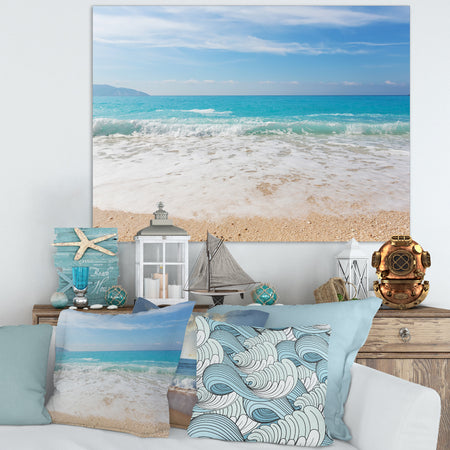 White Waves Kissing Beach Sand - Large Seashore Canvas Print