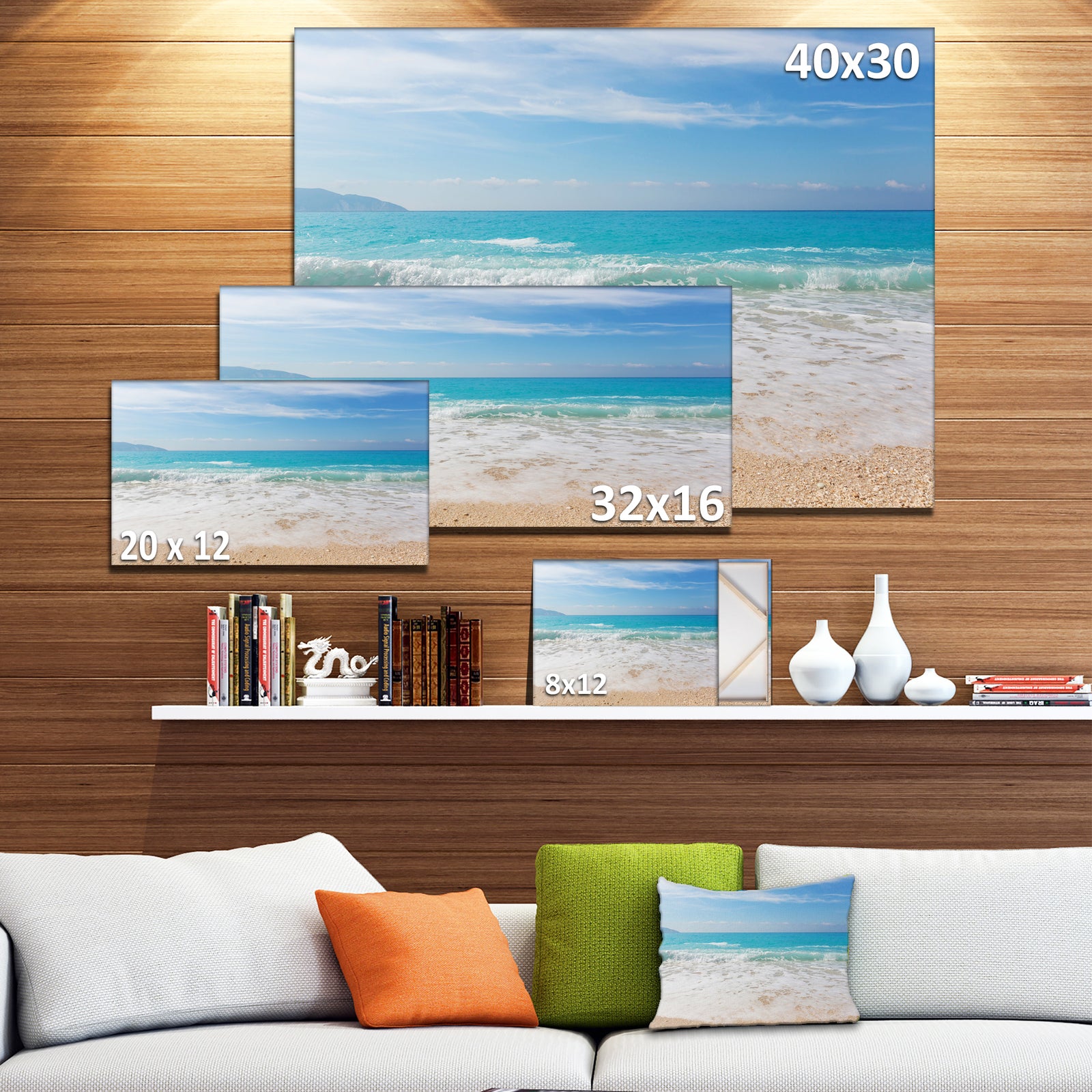 White Waves Kissing Beach Sand - Large Seashore Canvas Print