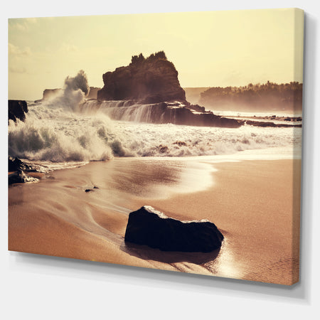 Java Beach with Foaming Waters - Large Seashore Canvas Print