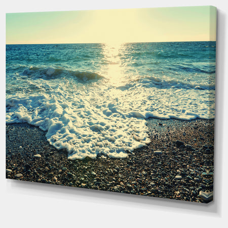 Dramatic Blue Waves on Beach - Large Seashore Canvas Print