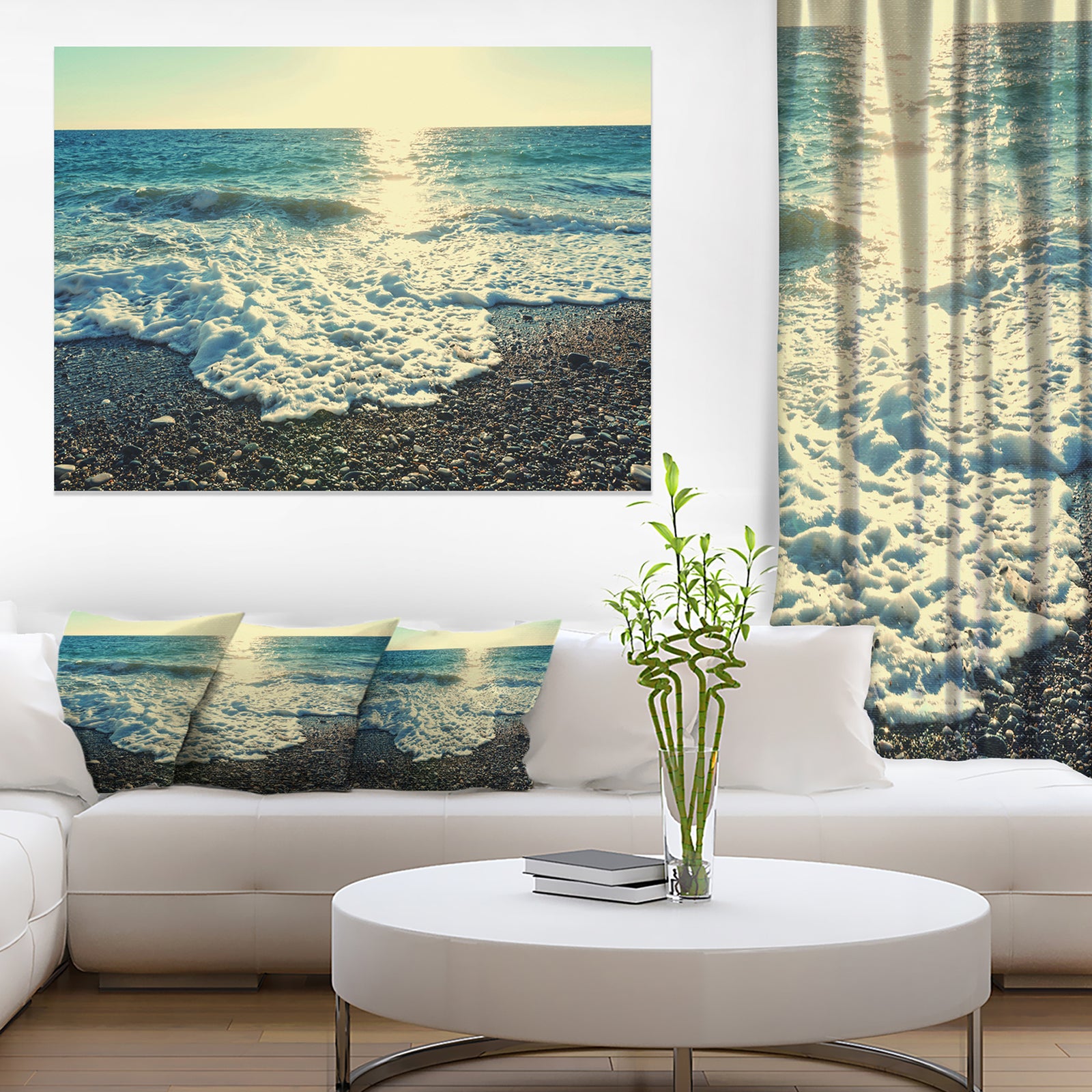 Dramatic Blue Waves on Beach - Large Seashore Canvas Print