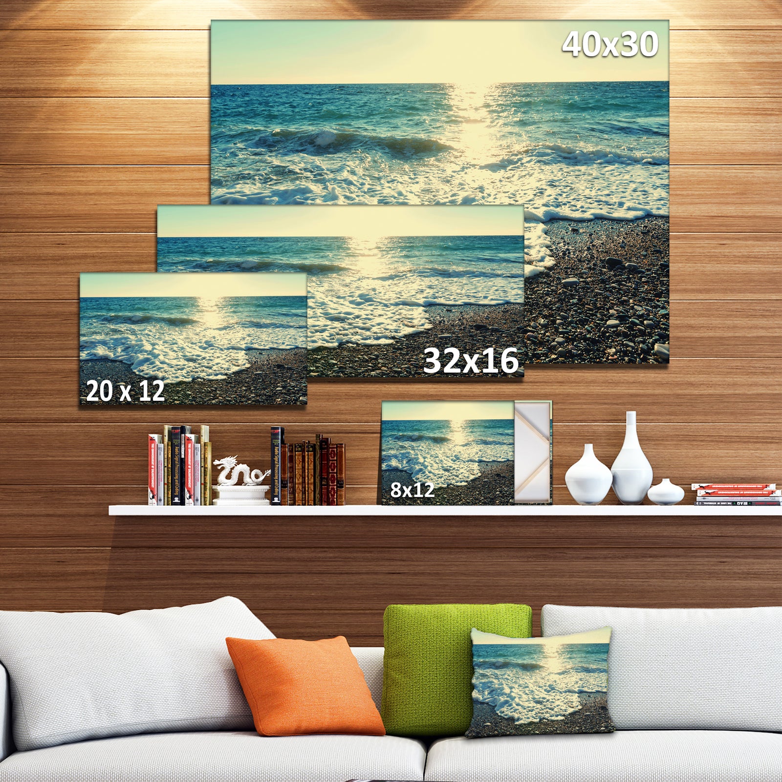 Dramatic Blue Waves on Beach - Large Seashore Canvas Print
