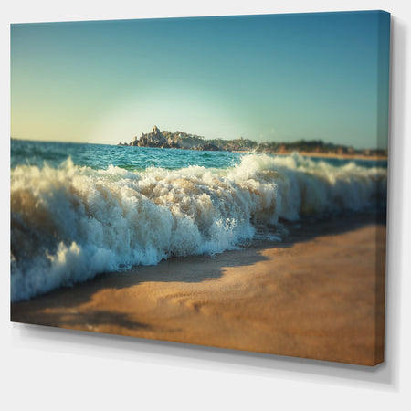 Stormy Waves Hitting Beach Sand - Modern Beach Canvas Art Print