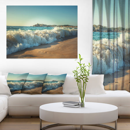 Stormy Waves Hitting Beach Sand - Modern Beach Canvas Art Print