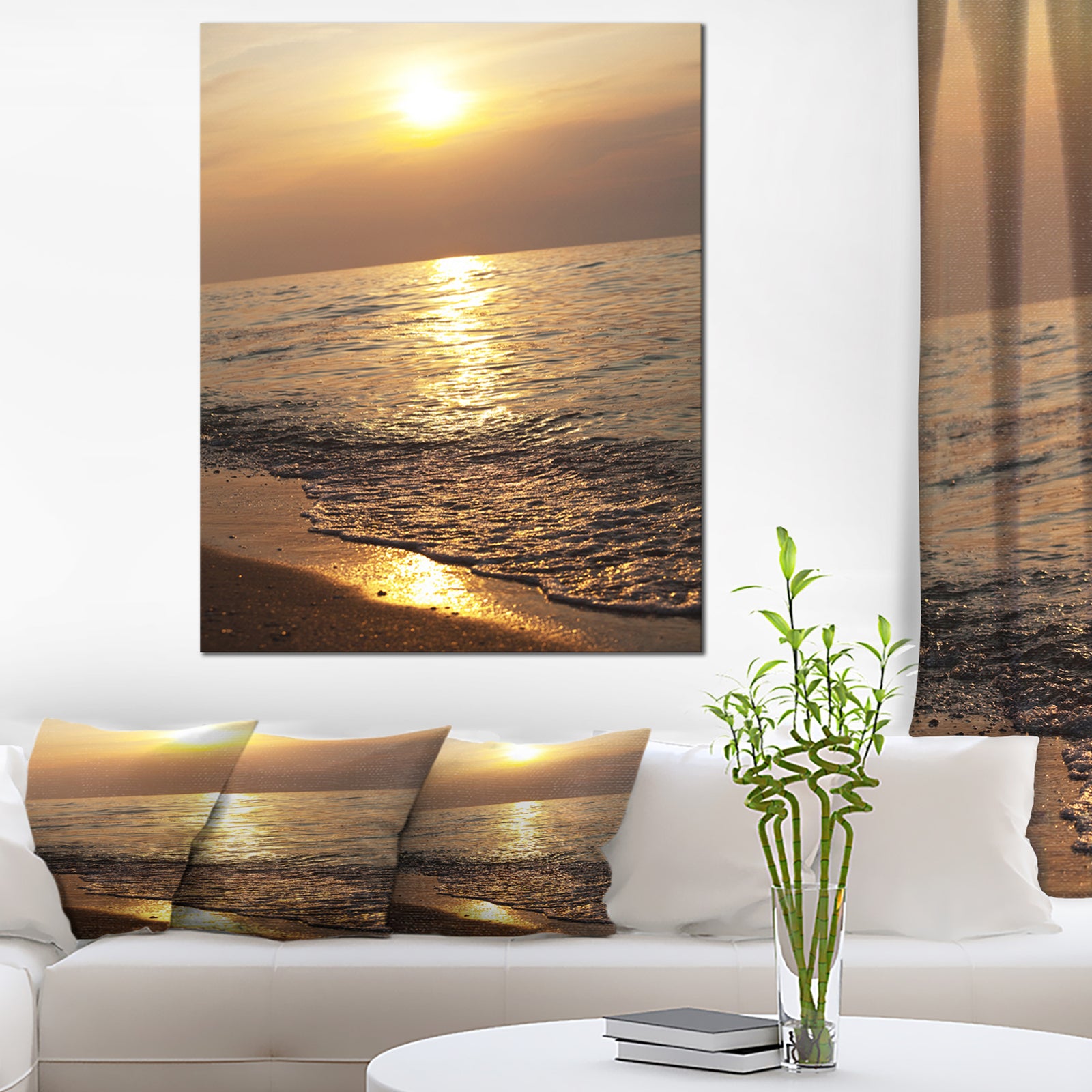 Gloomy Beach and Waters at Sunset - Modern Beach Canvas Art Print