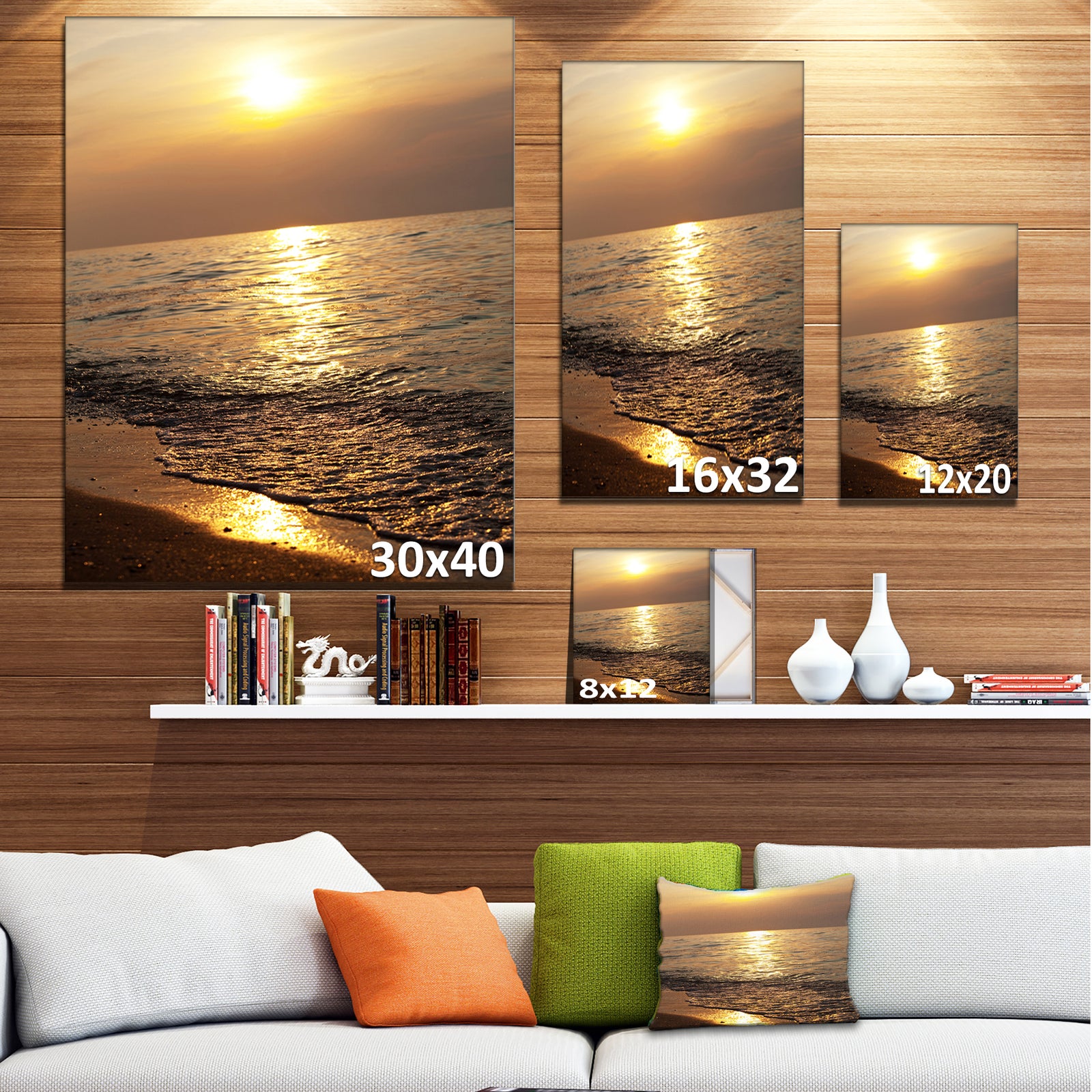 Gloomy Beach and Waters at Sunset - Modern Beach Canvas Art Print