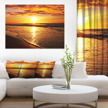 Bright Yellow Sunset over Waves - Modern Beach Canvas Art Print