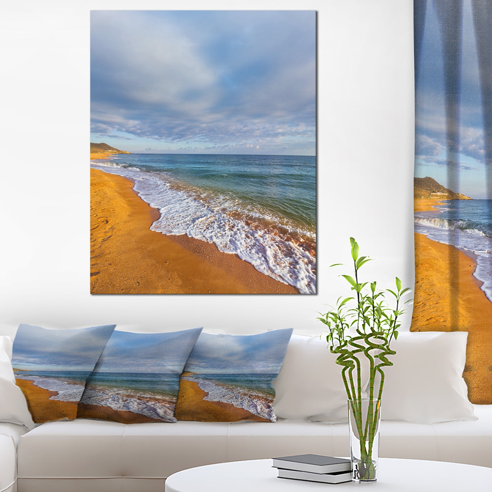 Dark Beach under Cloudy Skies - Modern Beach Canvas Art Print