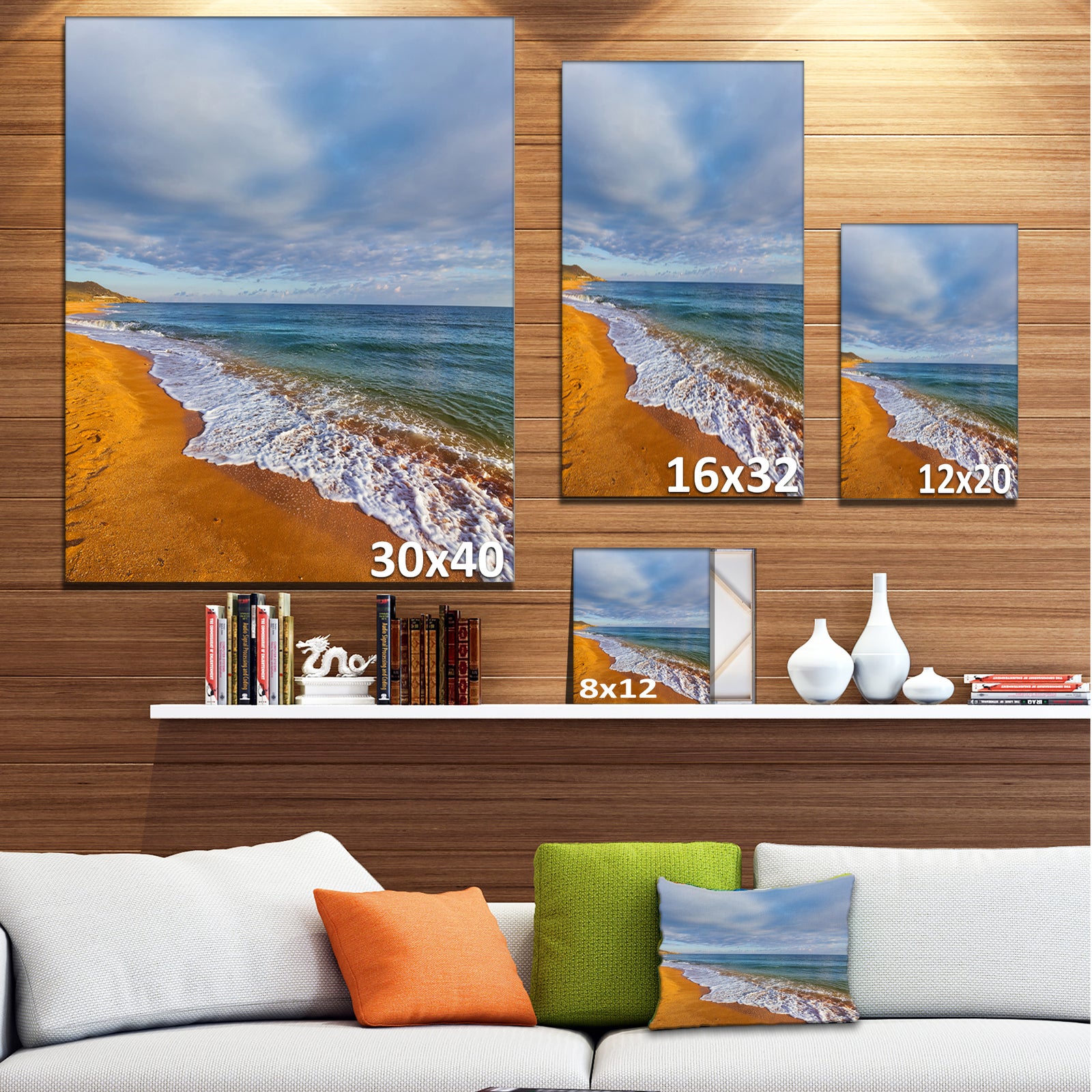 Dark Beach under Cloudy Skies - Modern Beach Canvas Art Print