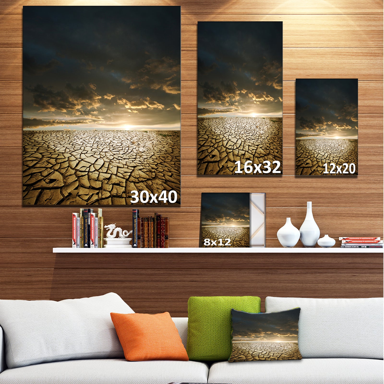 Drought Land under Cloudy Skies - Modern Landscape Wall Art Canvas