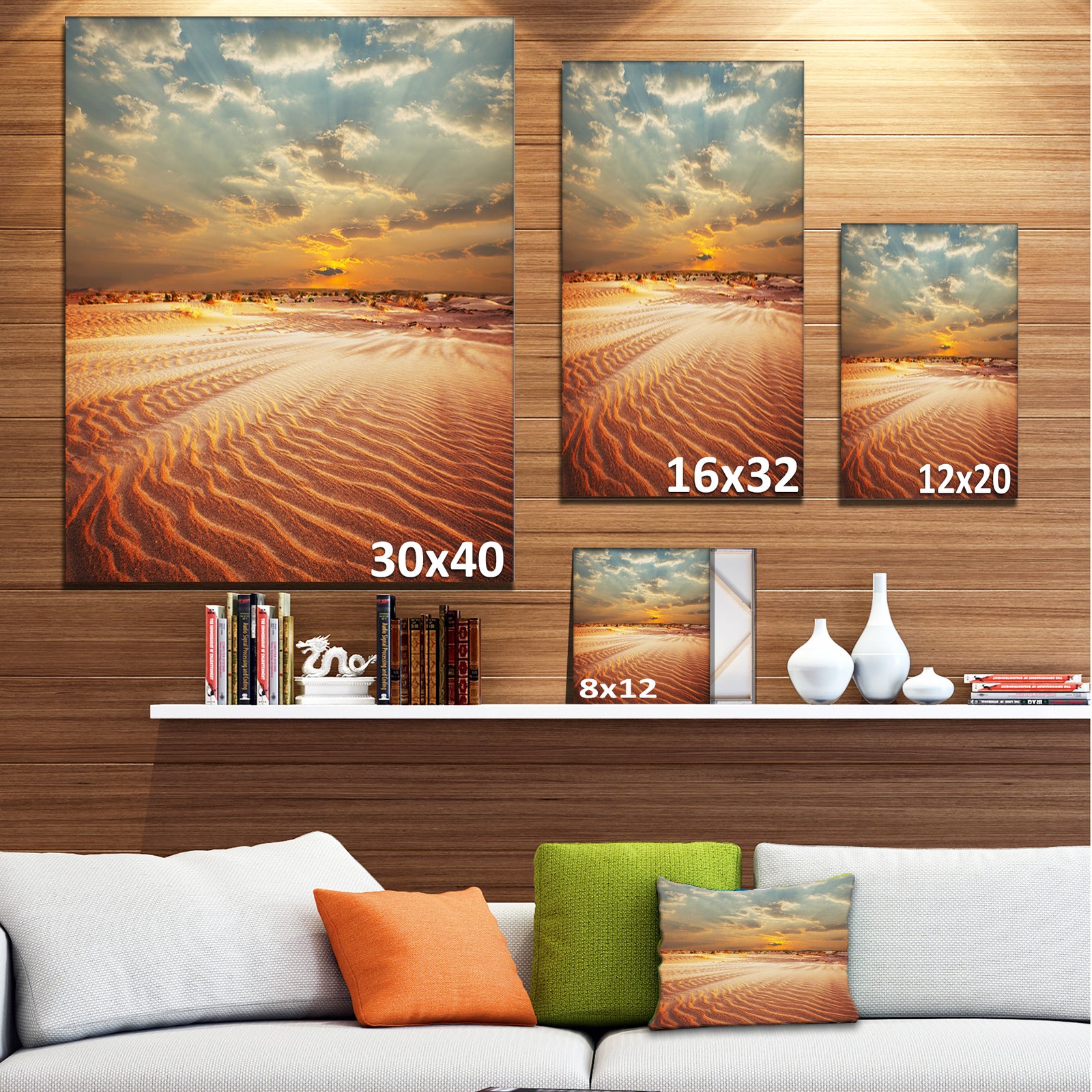 Red Desert under Blue Cloudy Skies - Modern Landscape Wall Art Canvas