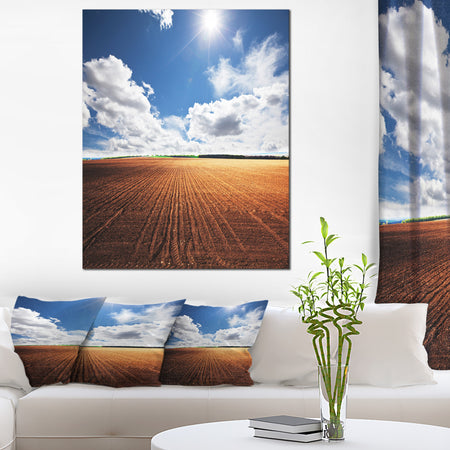 Expansive Field under White Clouds - Modern Landscape Wall Art Canvas