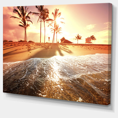 Colorful Tropical Beach with Palms - Modern Beach Canvas Art Print