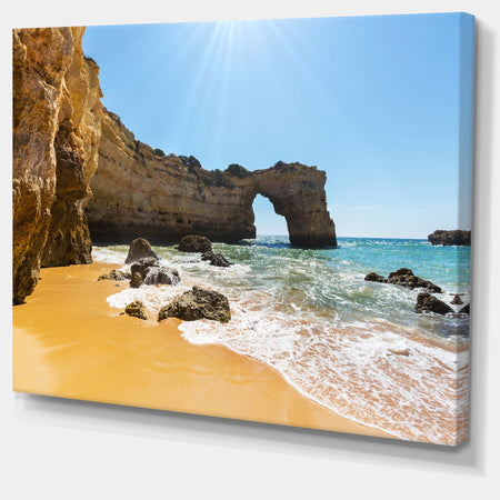 Wide Portugal Beach with White Waters - Modern Beach Canvas Art Print