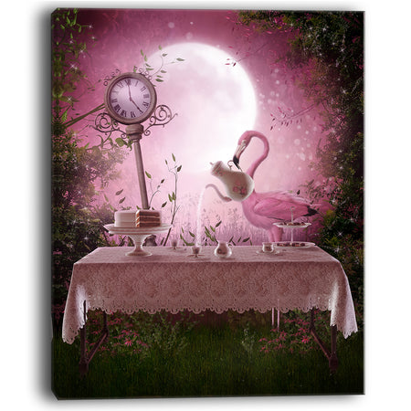 Fantasy Garden with a Flamingo - Modern Landscape Wall Art Canvas