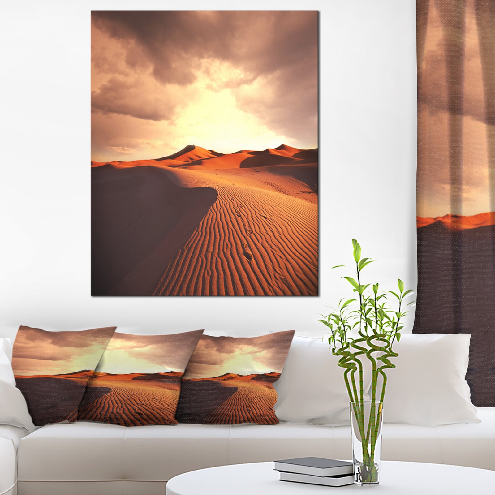 Desert Dunes under Cloudy Sky - Modern Landscape Wall Art Canvas