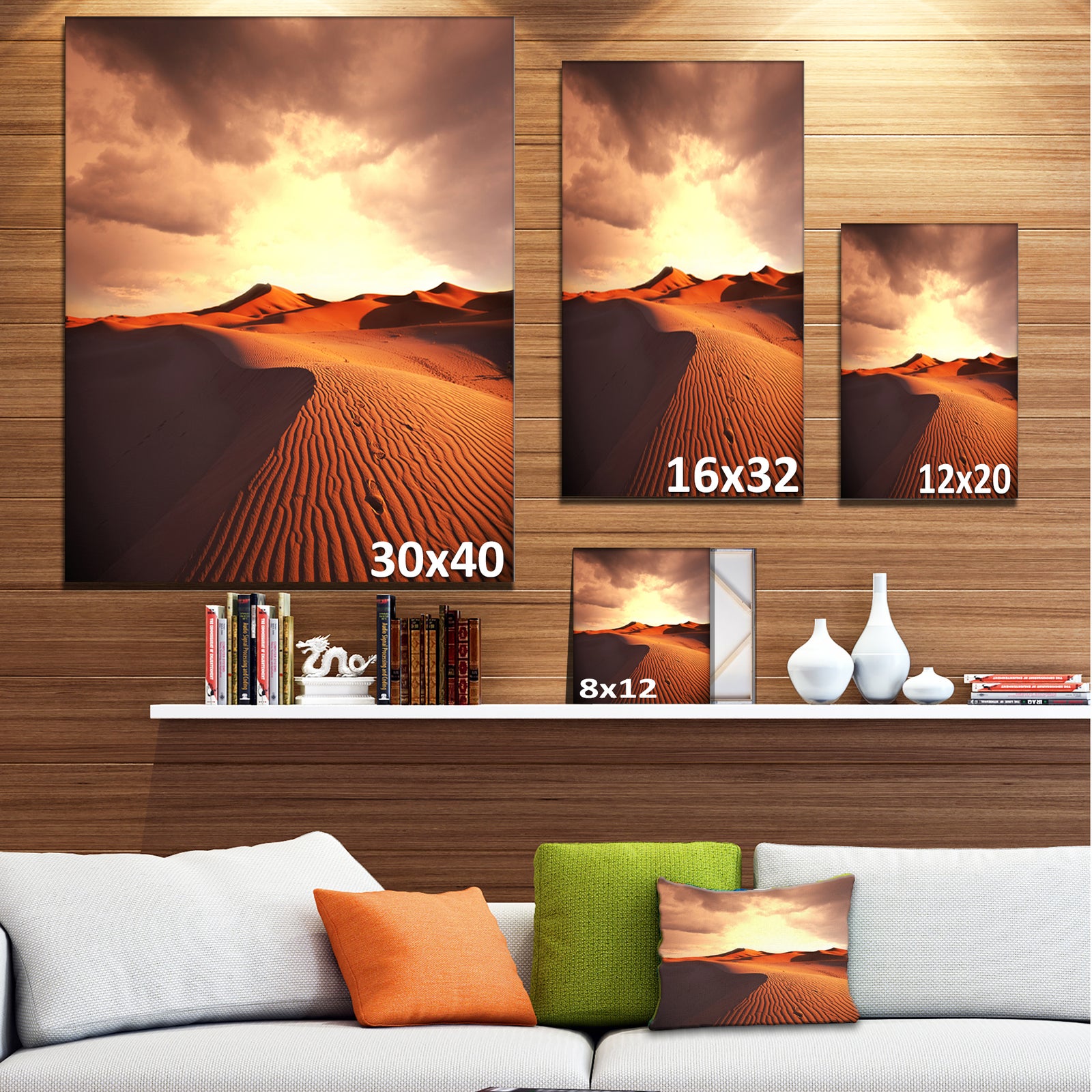 Desert Dunes under Cloudy Sky - Modern Landscape Wall Art Canvas