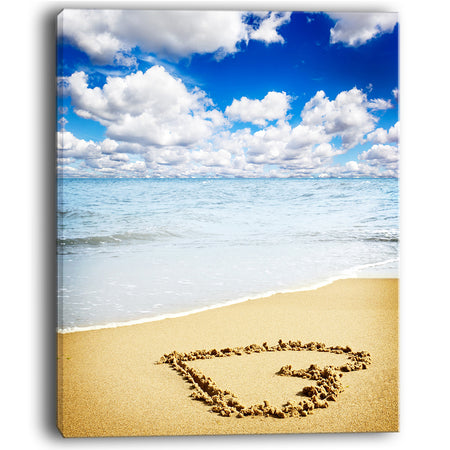 Massive Heart Drawn on Serene Beach - Seashore Canvas Wall Art