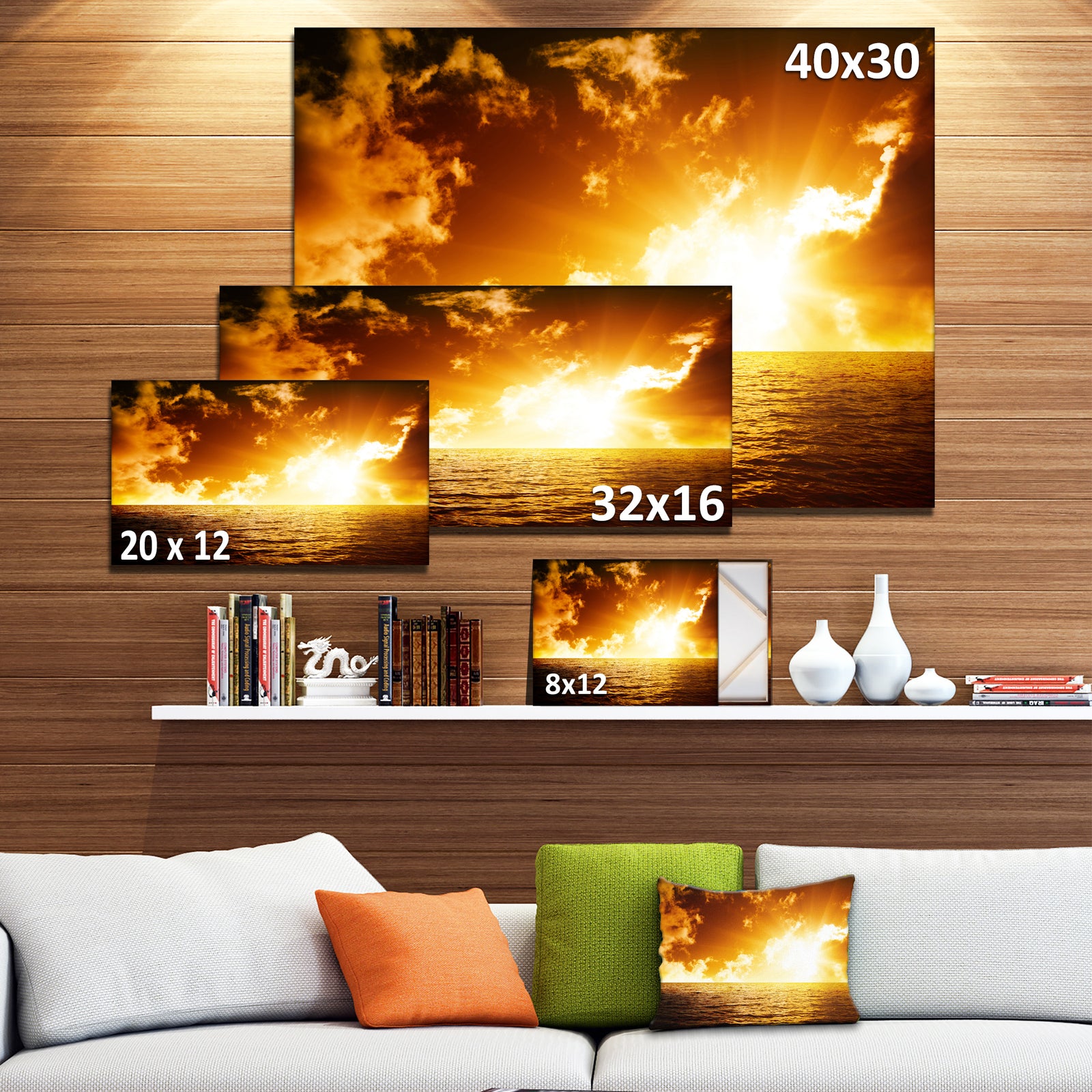 Fiery Sunlight in Beach during Sunset - Seashore Canvas Wall Art