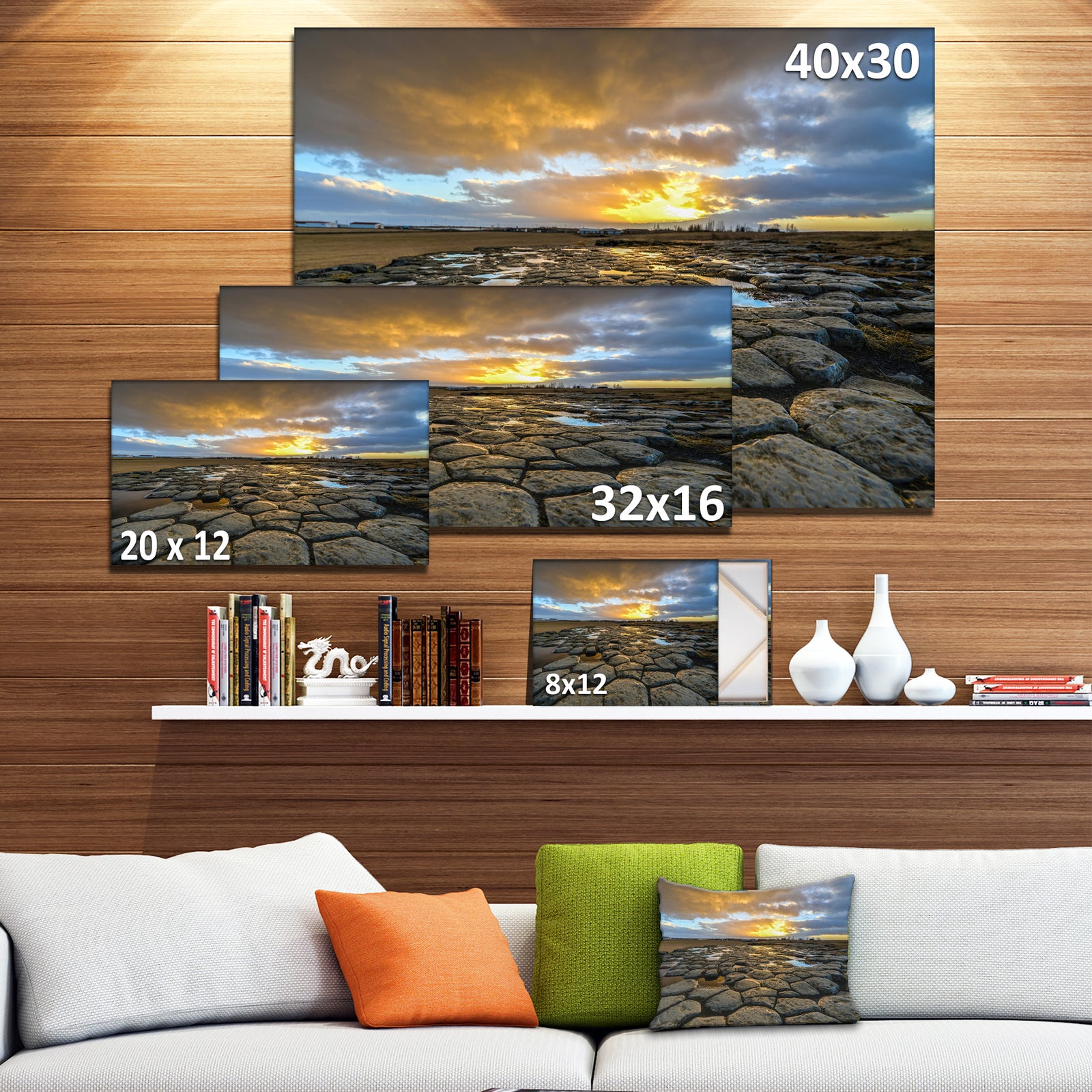 Kirkjugolf Church Floor at Sunrise - Seashore Canvas Wall Art