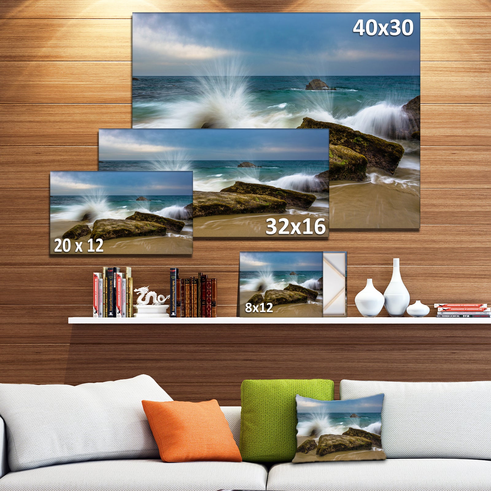 Waves Crashing Rocks at Woods Cove - Seashore Canvas Wall Art