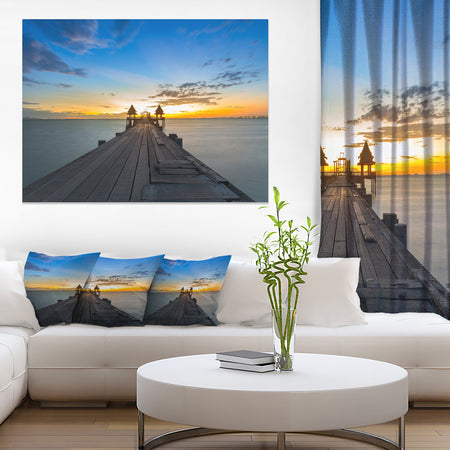 Long Wood Pier Leading to Colorful Sea Sea Bridge Canvas Wall Artwork