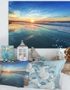 Blue Seashore with Distant Sunset - Seashore Canvas Wall Art