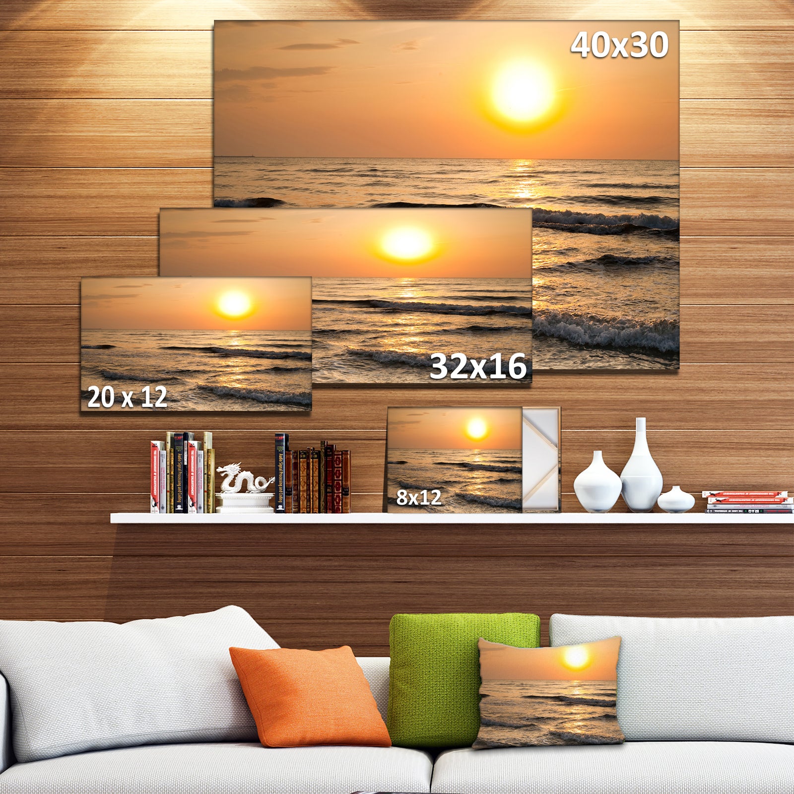 Typical Sunrise with Tranquil Waves - Seashore Canvas Wall Art