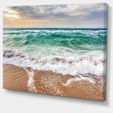 Crystal Clear Blue Foaming Waves - Seashore Canvas Wall Art