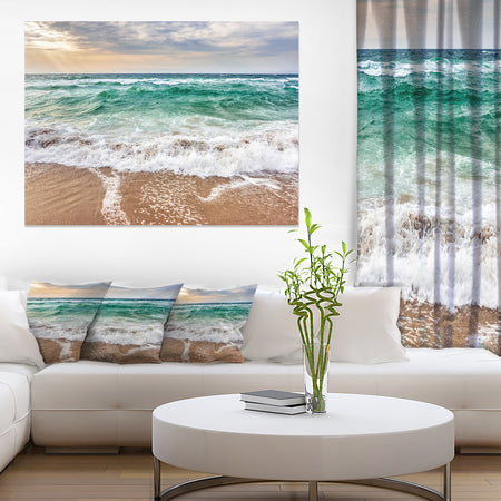 Crystal Clear Blue Foaming Waves - Seashore Canvas Wall Art