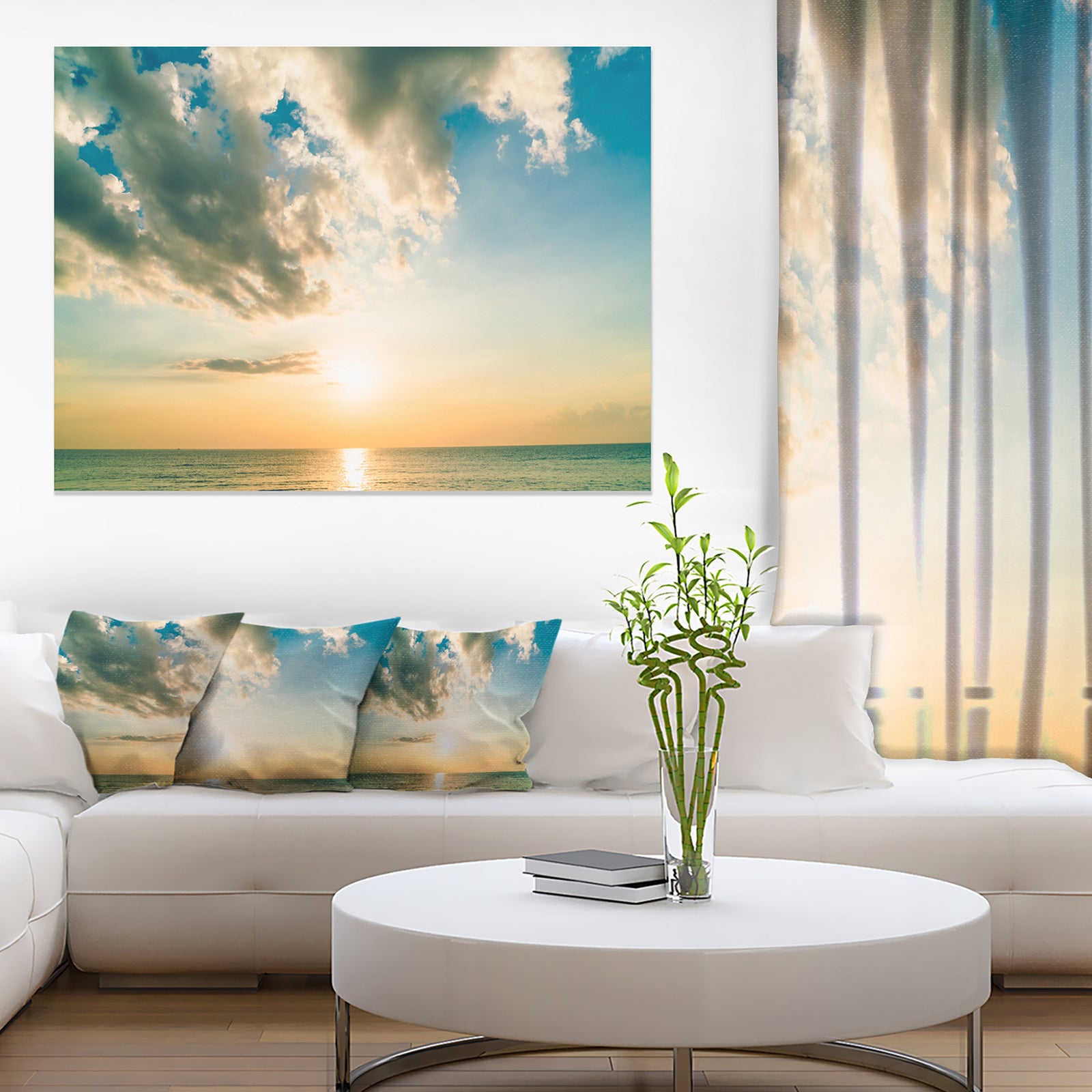 Clouds Together Over Blue Seashore - Seashore Canvas Wall Art