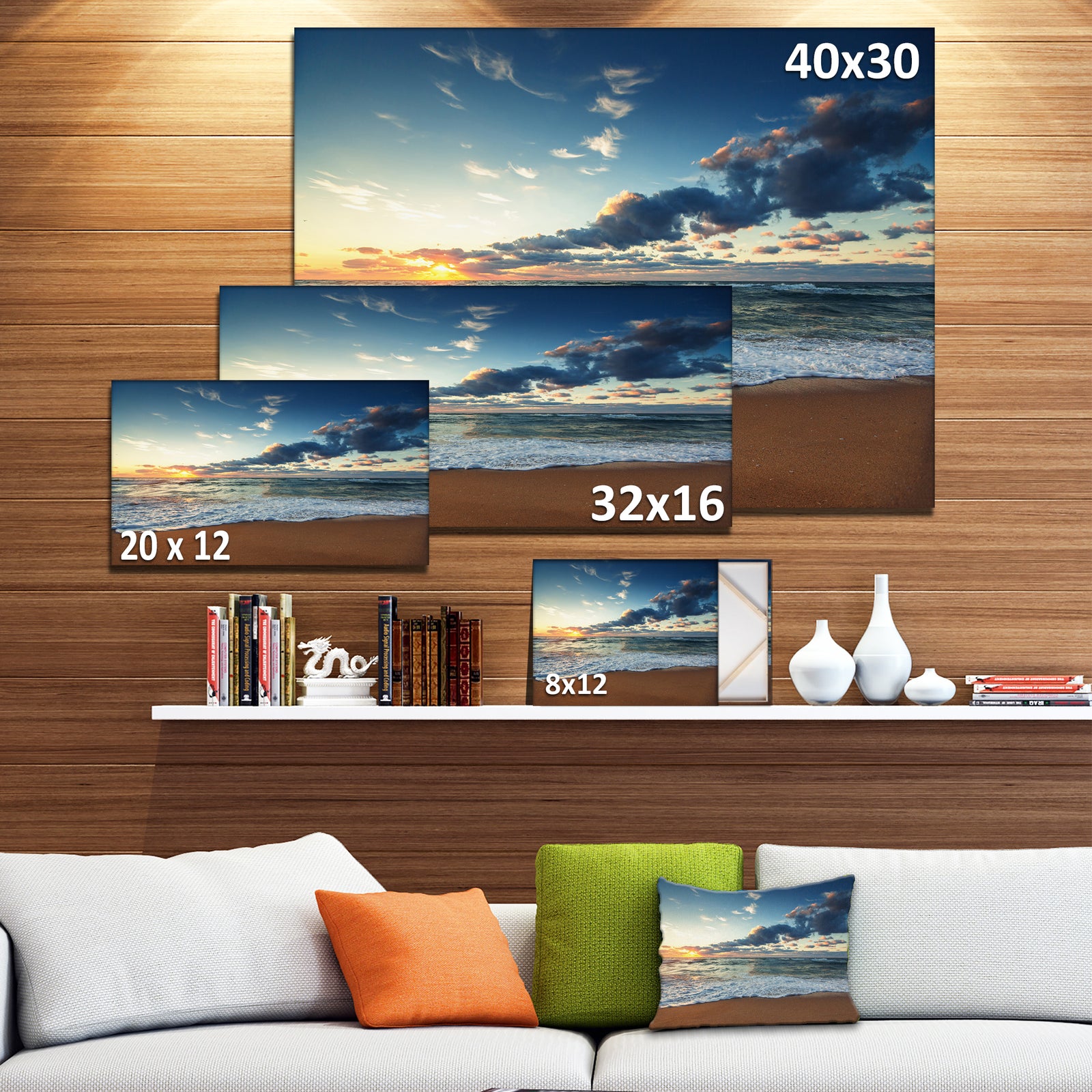 Sunrise and Glowing Waves in Ocean - Seashore Canvas Wall Art