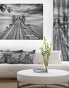 Wood Bridge in Port between Sunrise - Sea Bridge Canvas Wall Artwork