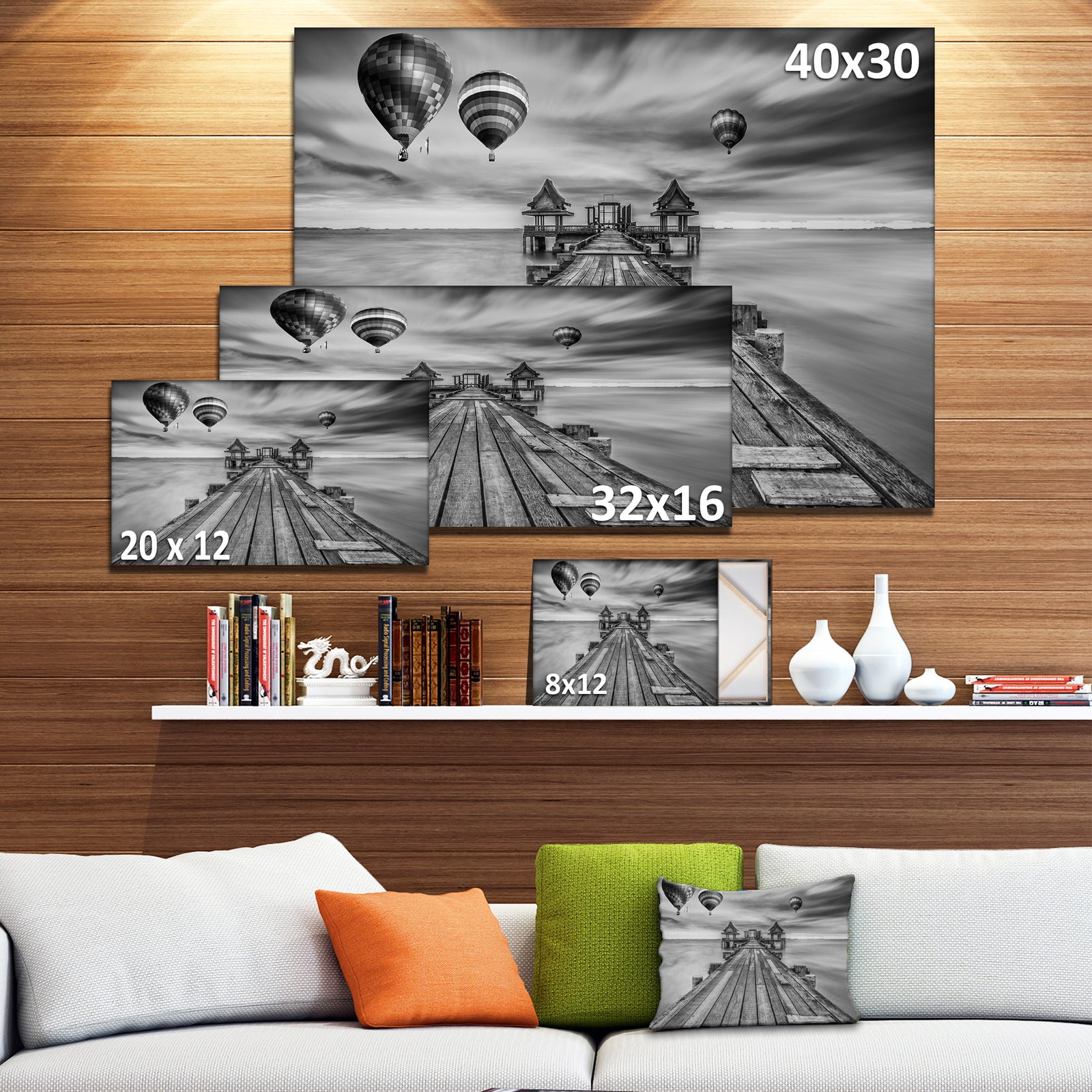 Wood Bridge in Port between Sunrise - Sea Bridge Canvas Wall Artwork