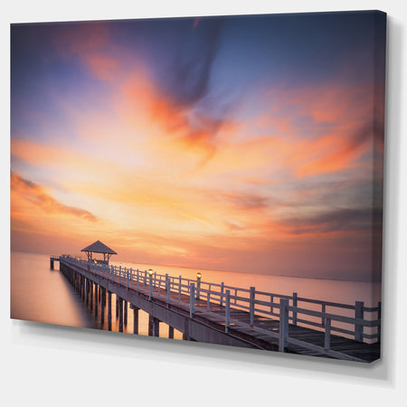 Infinite Wooden Bridge under Clouds - Sea Bridge Canvas Wall Artwork