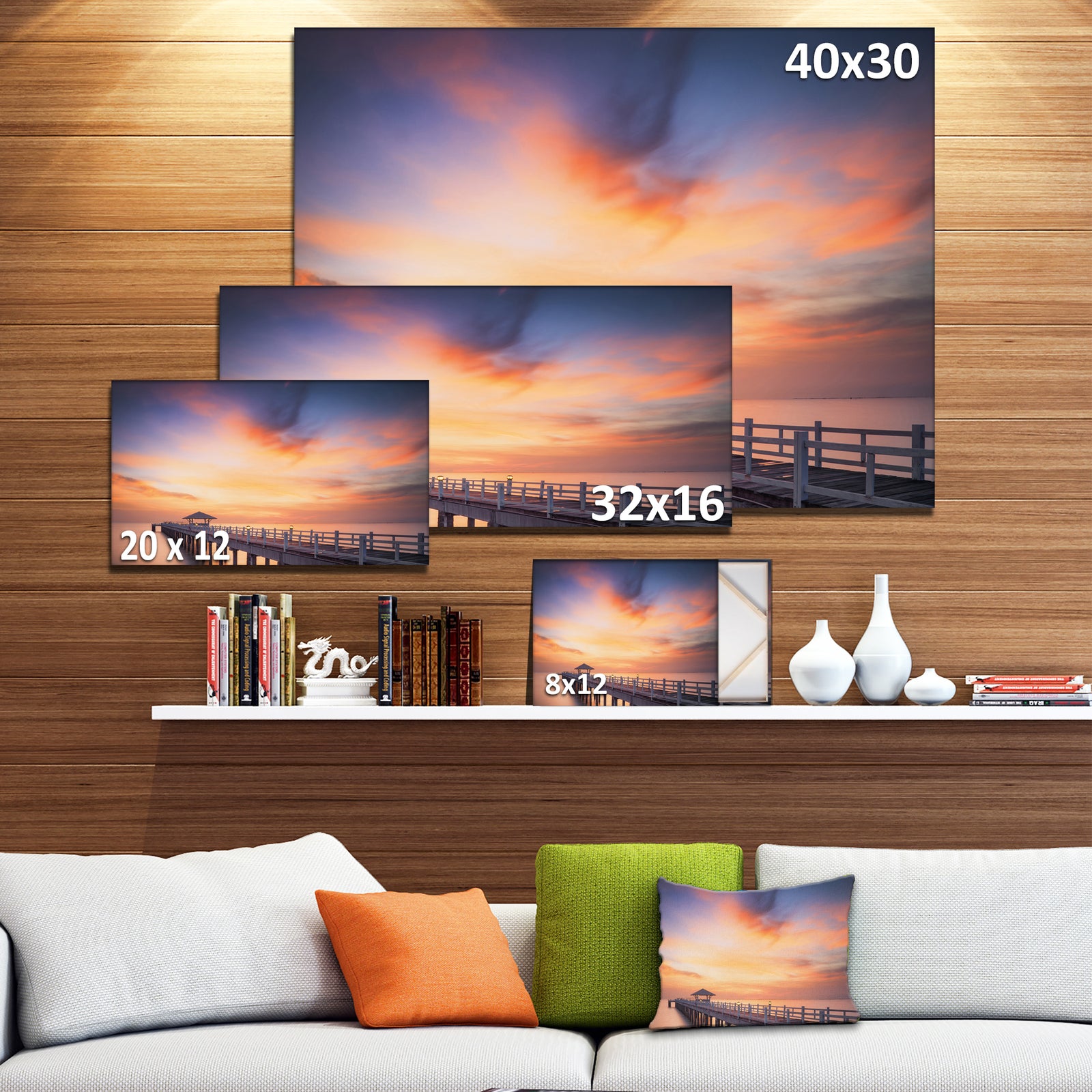 Infinite Wooden Bridge under Clouds - Sea Bridge Canvas Wall Artwork
