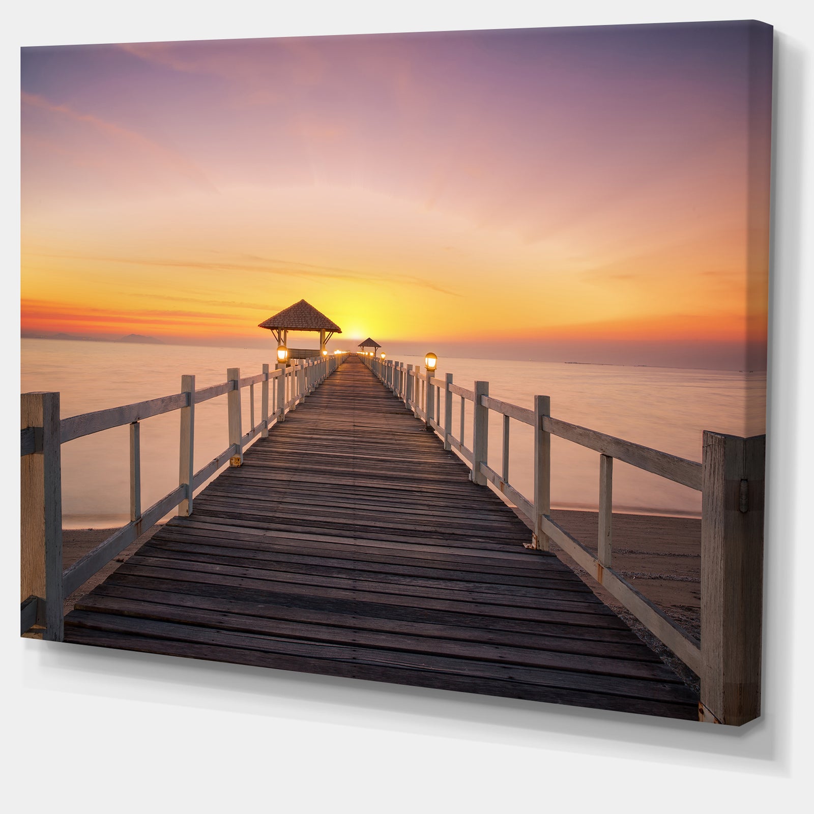 Wide Wooden Bridge into the Sea - Sea Pier Wall Art Canvas Print