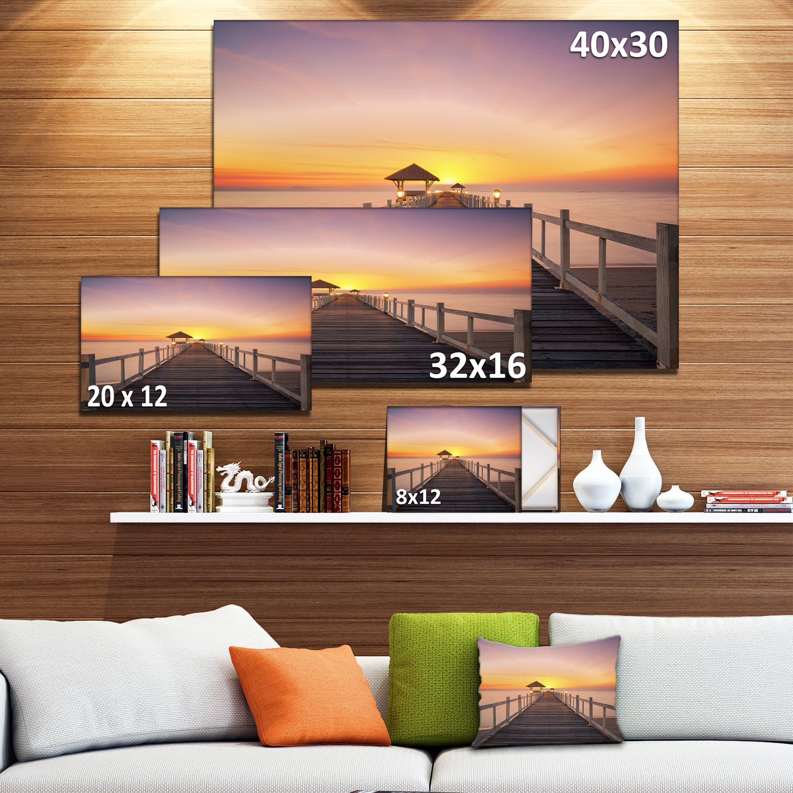 Wide Wooden Bridge into the Sea - Sea Pier Wall Art Canvas Print