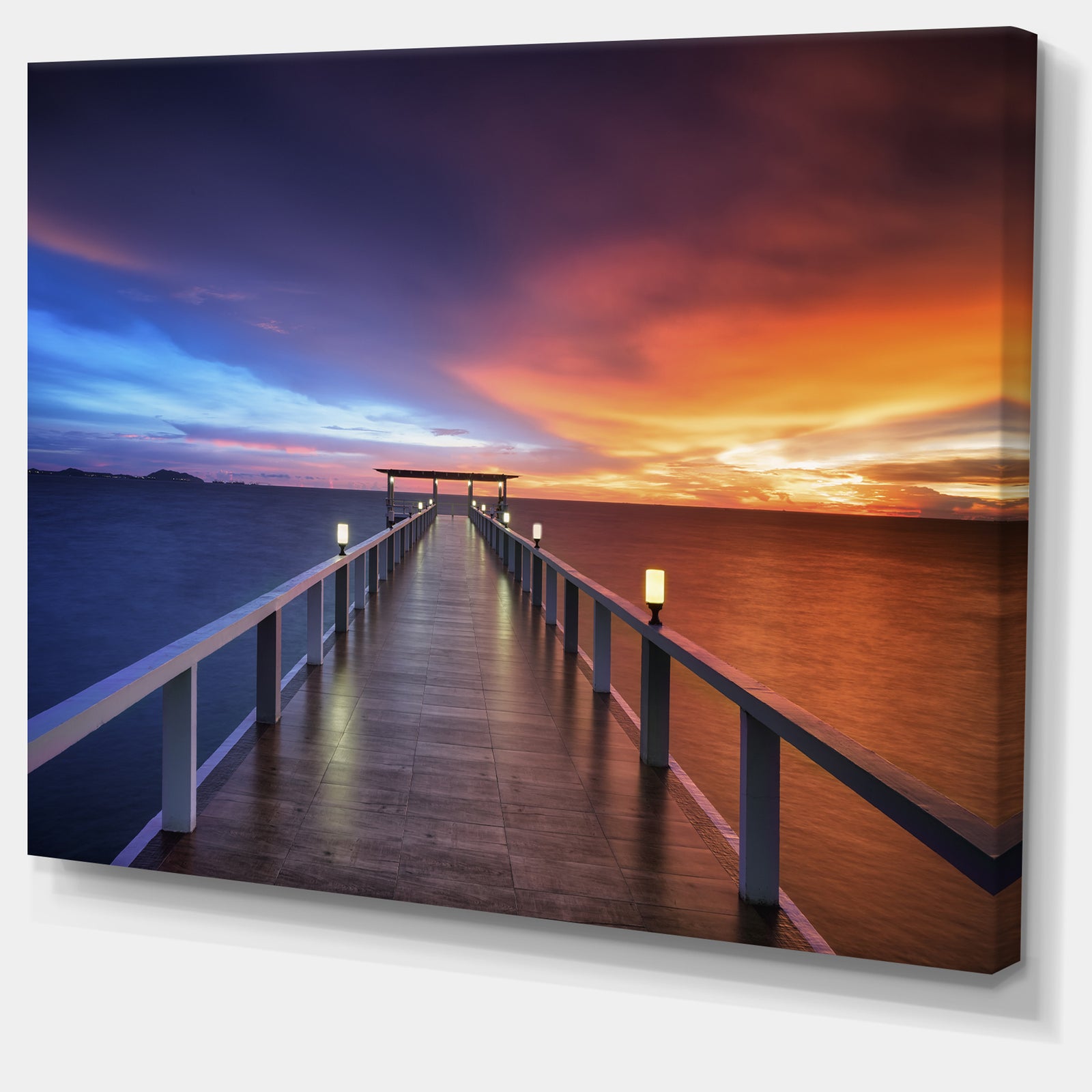 Picturesque Seashore with Long Pier - Sea Pier Wall Art Canvas Print