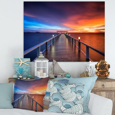 Picturesque Seashore with Long Pier - Sea Pier Wall Art Canvas Print