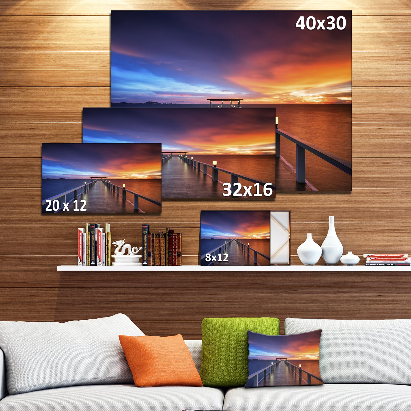Picturesque Seashore with Long Pier - Sea Pier Wall Art Canvas Print