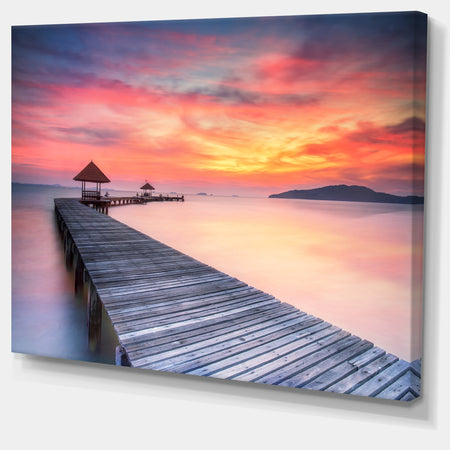 Stylish Wooden Bridge and Beach Sky - Sea Pier Wall Art Canvas Print