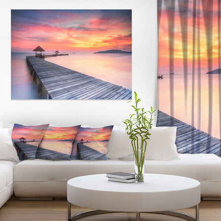 Stylish Wooden Bridge and Beach Sky - Sea Pier Wall Art Canvas Print