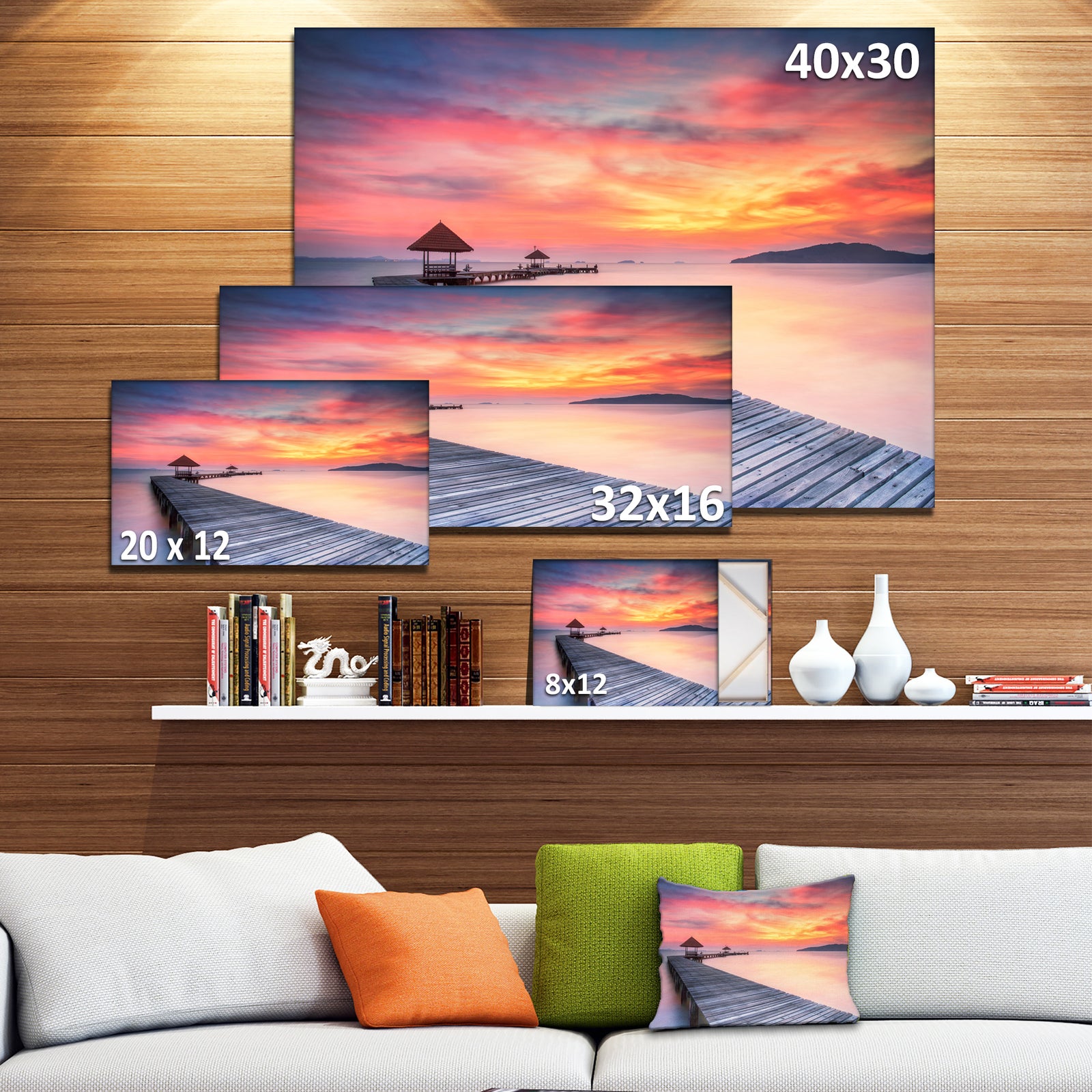 Stylish Wooden Bridge and Beach Sky - Sea Pier Wall Art Canvas Print