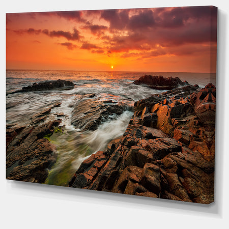 Stormy Waves Rushing Into Rocks - Beach Canvas Wall Art
